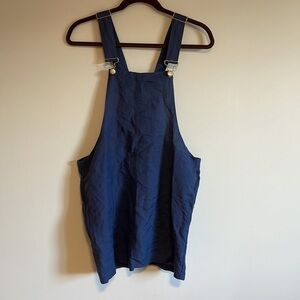 NWT Overall Dress Minimal Retro Camp Love Culture Med Blue Mini Linen Pinafore